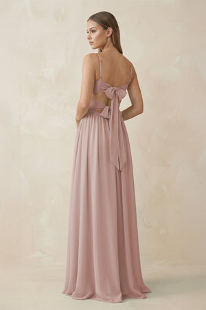 Spaghetti Strap Pleated A - Line Chiffon Bridesmaid Dress in Toffee - KissProm Bridesmaid Dresses