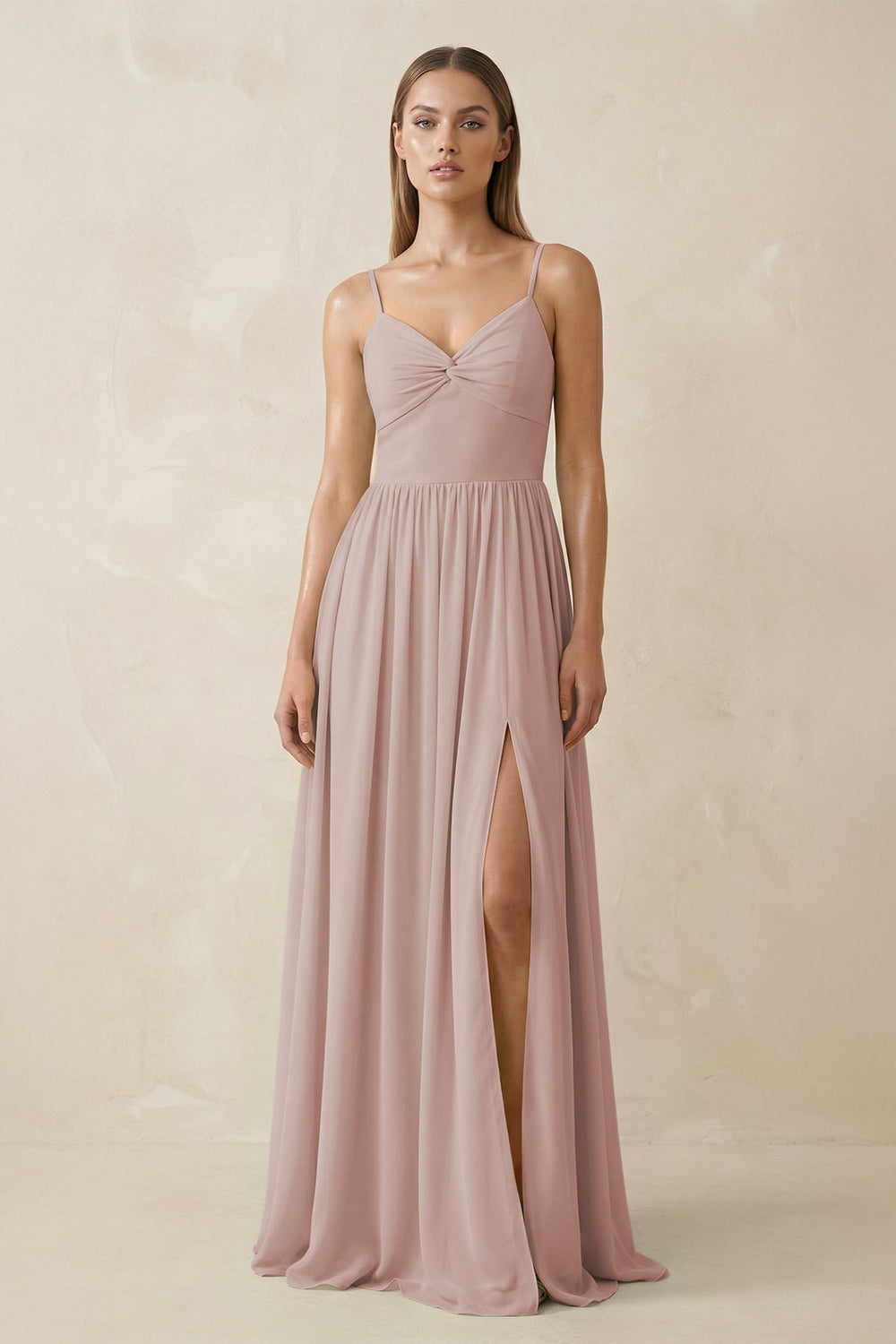 Spaghetti Strap Pleated A - Line Chiffon Bridesmaid Dress in Toffee - KissProm Bridesmaid Dresses