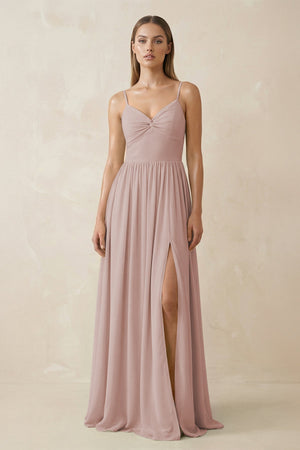 Spaghetti Strap Pleated A - Line Chiffon Bridesmaid Dress in Toffee - KissProm Bridesmaid Dresses