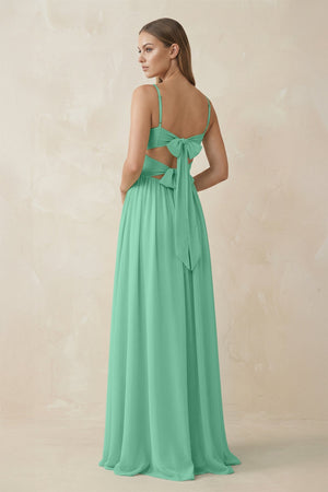 Spaghetti Strap Pleated A - Line Chiffon Bridesmaid Dress in Turquoise - KissProm Bridesmaid Dresses