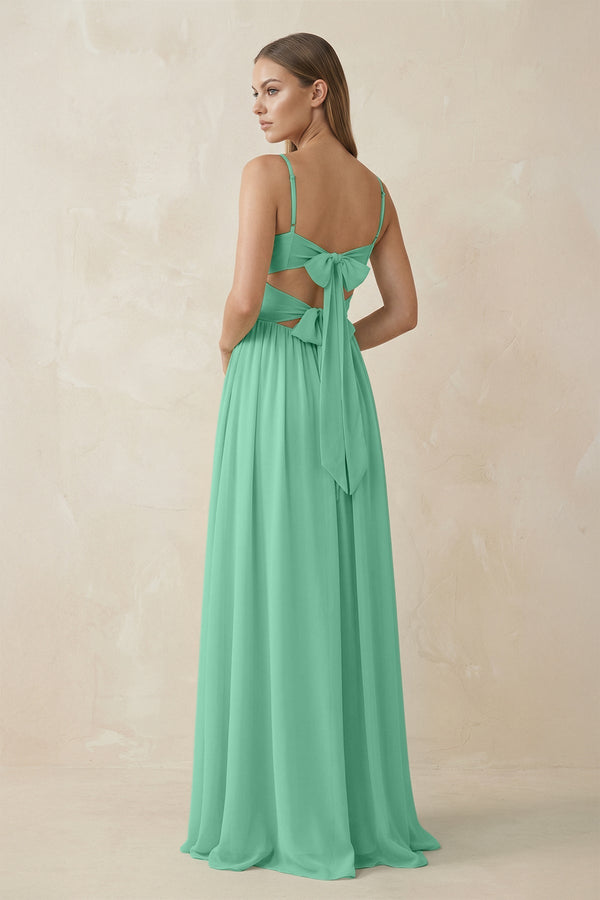 Spaghetti Strap Pleated A - Line Chiffon Bridesmaid Dress in Turquoise - KissProm Bridesmaid Dresses