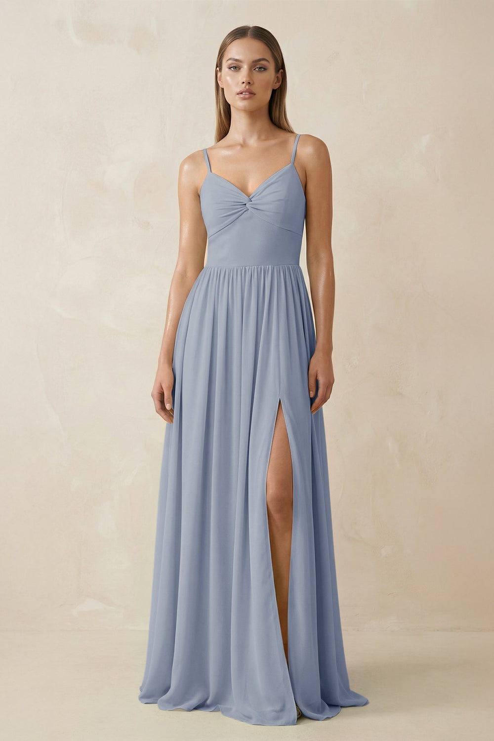 Spaghetti Strap Pleated A - Line Chiffon Bridesmaid Dress in Twilight - KissProm Bridesmaid Dresses