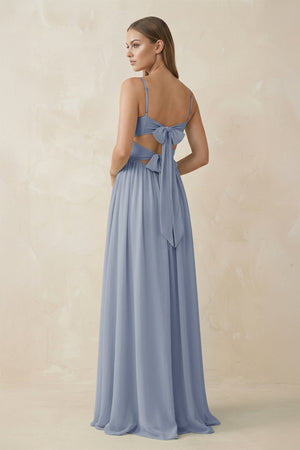 Spaghetti Strap Pleated A - Line Chiffon Bridesmaid Dress in Twilight - KissProm Bridesmaid Dresses
