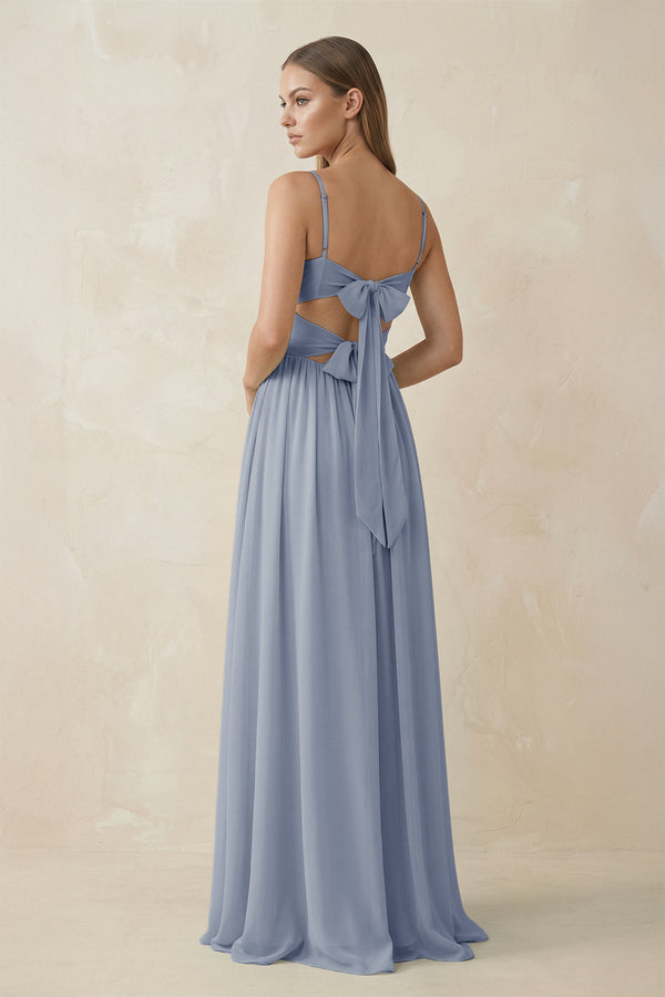 Spaghetti Strap Pleated A - Line Chiffon Bridesmaid Dress in Twilight - KissProm Bridesmaid Dresses