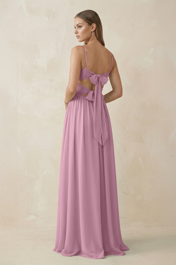 Spaghetti Strap Pleated A - Line Chiffon Bridesmaid Dress in Vintage Mauve - KissProm Bridesmaid Dresses