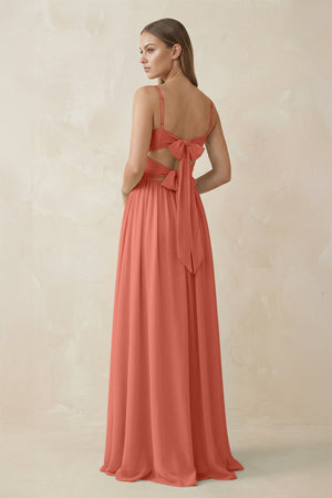 Spaghetti Strap Pleated A - Line Chiffon Bridesmaid Dress in Wild Rose - KissProm Bridesmaid Dresses