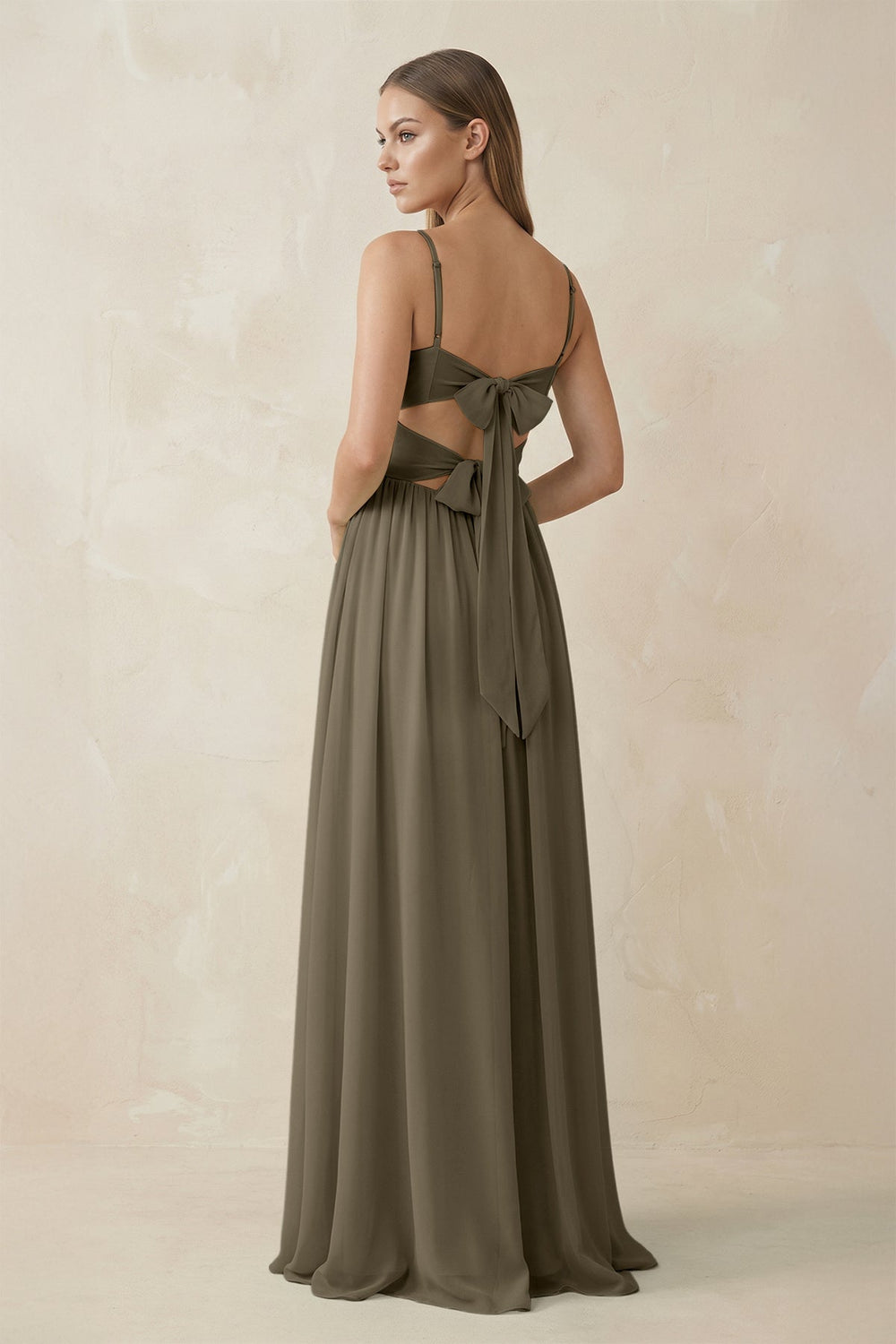 Spaghetti Strap Pleated A - Line Chiffon Bridesmaid Dress in Willow Green - KissProm Bridesmaid Dresses