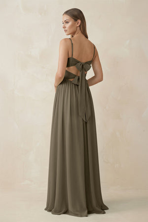 Spaghetti Strap Pleated A - Line Chiffon Bridesmaid Dress in Willow Green - KissProm Bridesmaid Dresses