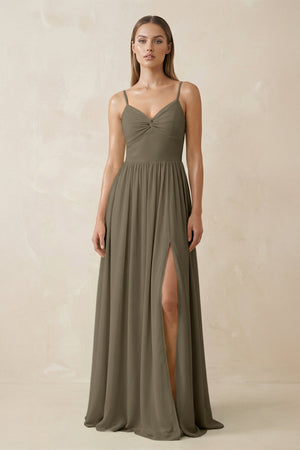 Spaghetti Strap Pleated A - Line Chiffon Bridesmaid Dress in Willow Green - KissProm Bridesmaid Dresses