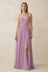 Spaghetti Strap Pleated A - Line Chiffon Bridesmaid Dress in Wisteria - KissProm Bridesmaid Dresses