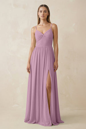 Spaghetti Strap Pleated A - Line Chiffon Bridesmaid Dress in Wisteria - KissProm Bridesmaid Dresses