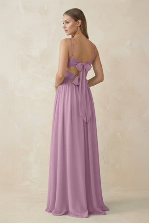 Spaghetti Strap Pleated A - Line Chiffon Bridesmaid Dress in Wisteria - KissProm Bridesmaid Dresses