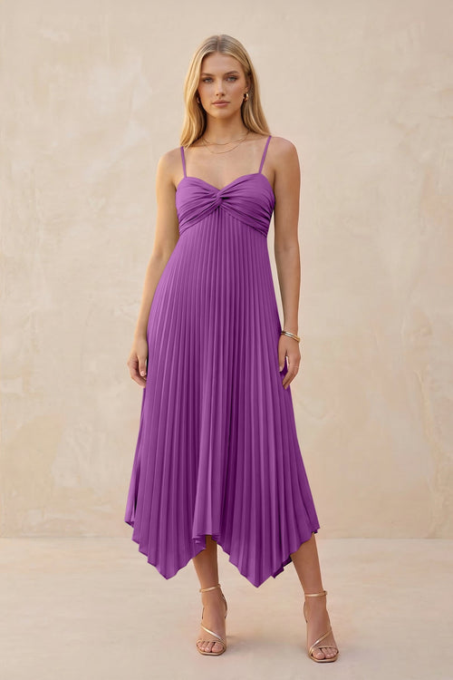 Spaghetti Strap Pleated A - Line Chiffon Midi Bridesmaid Dress in Amethyst - KissProm Bridesmaid Dresses