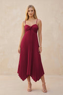 Spaghetti Strap Pleated A - Line Chiffon Midi Bridesmaid Dress in Berry - KissProm Bridesmaid Dresses