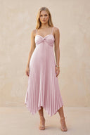 Spaghetti Strap Pleated A - Line Chiffon Midi Bridesmaid Dress in Candy Pink - KissProm Bridesmaid Dresses