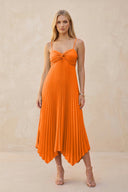 Spaghetti Strap Pleated A - Line Chiffon Midi Bridesmaid Dress in Cinnamon - KissProm Bridesmaid Dresses