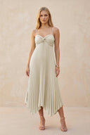 Spaghetti Strap Pleated A - Line Chiffon Midi Bridesmaid Dress in Dove Gray - KissProm Bridesmaid Dresses