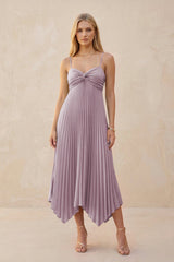 Spaghetti Strap Pleated A - Line Chiffon Midi Bridesmaid Dress in Dusk - KissProm Bridesmaid Dresses
