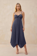 Spaghetti Strap Pleated A - Line Chiffon Midi Bridesmaid Dress in Dusk Blue - KissProm Bridesmaid Dresses