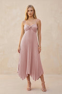 Spaghetti Strap Pleated A - Line Chiffon Midi Bridesmaid Dress in Dusty Rose - KissProm Bridesmaid Dresses