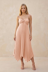 Spaghetti Strap Pleated A - Line Chiffon Midi Bridesmaid Dress in English Rose - KissProm Bridesmaid Dresses