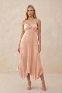 Spaghetti Strap Pleated A - Line Chiffon Midi Bridesmaid Dress in English Rose - KissProm Bridesmaid Dresses