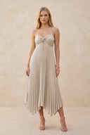 Spaghetti Strap Pleated A - Line Chiffon Midi Bridesmaid Dress in Frost - KissProm Bridesmaid Dresses