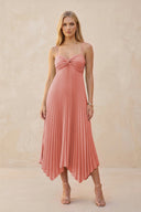 Spaghetti Strap Pleated A - Line Chiffon Midi Bridesmaid Dress in Mulberry - KissProm Bridesmaid Dresses