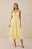 Spaghetti Strap Pleated A - Line Chiffon Midi Bridesmaid Dress in Pastel Yellow - KissProm Bridesmaid Dresses