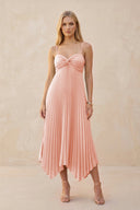 Spaghetti Strap Pleated A - Line Chiffon Midi Bridesmaid Dress in Rose Petal - KissProm Bridesmaid Dresses