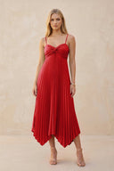 Spaghetti Strap Pleated A - Line Chiffon Midi Bridesmaid Dress in Ruby Red - KissProm Bridesmaid Dresses