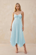 Spaghetti Strap Pleated A - Line Chiffon Midi Bridesmaid Dress in Sky Blue - KissProm Bridesmaid Dresses