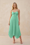 Spaghetti Strap Pleated A - Line Chiffon Midi Bridesmaid Dress in Turquoise - KissProm Bridesmaid Dresses