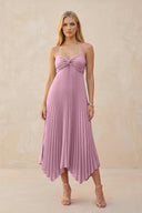 Spaghetti Strap Pleated A - Line Chiffon Midi Bridesmaid Dress in Vintage Mauve - KissProm Bridesmaid Dresses
