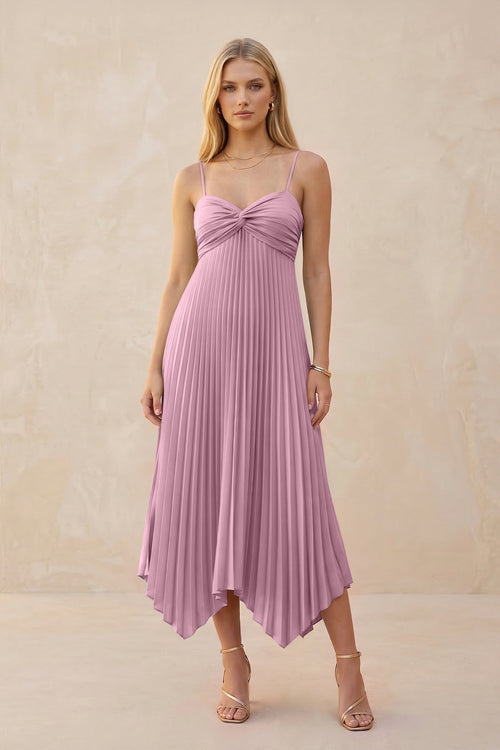 Spaghetti Strap Pleated A - Line Chiffon Midi Bridesmaid Dress in Vintage Mauve - KissProm Bridesmaid Dresses