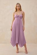 Spaghetti Strap Pleated A - Line Chiffon Midi Bridesmaid Dress in Wisteria - KissProm Bridesmaid Dresses