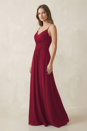 Spaghetti Strap Ruched Chiffon A - Line Bridesmaid Dress - KissProm Bridesmaid Dresses