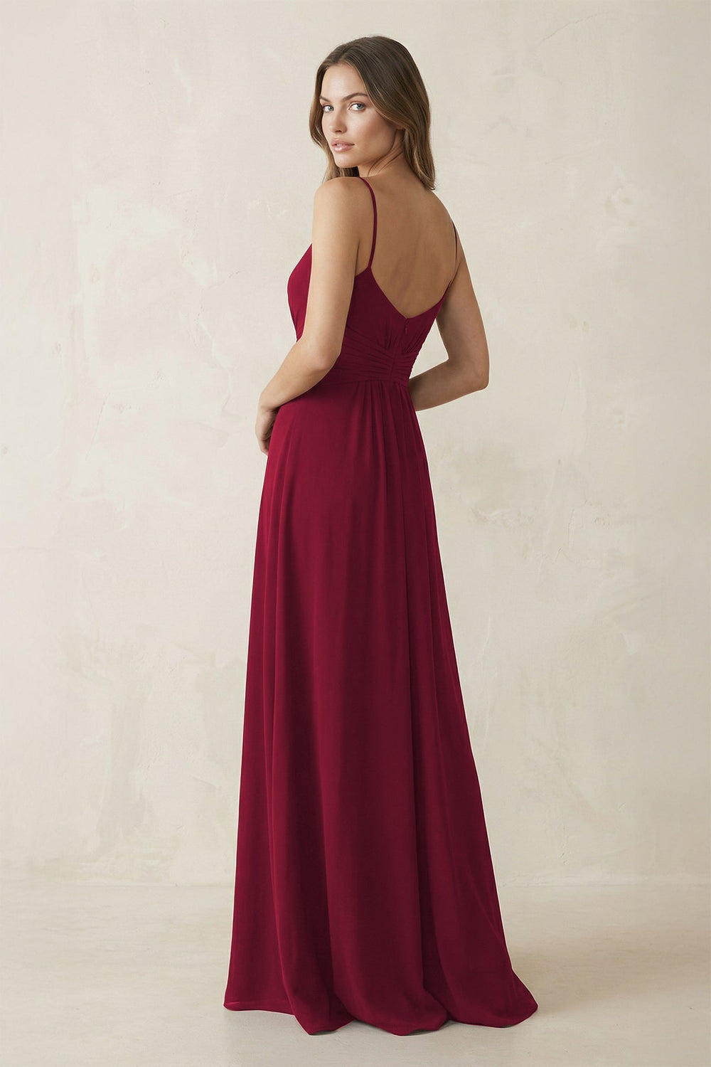 Spaghetti Strap Ruched Chiffon A - Line Bridesmaid Dress - KissProm Bridesmaid Dresses