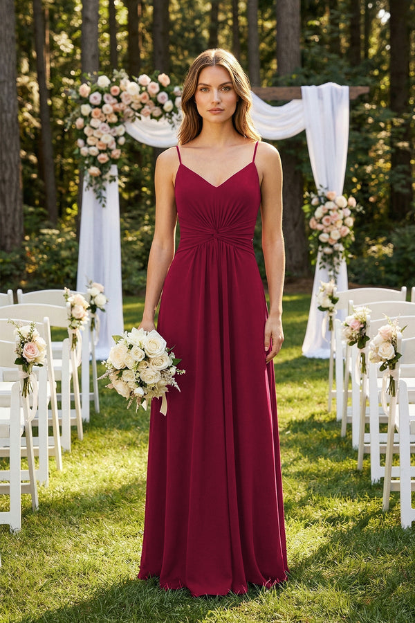 Spaghetti Strap Ruched Chiffon A - Line Bridesmaid Dress - KissProm Bridesmaid Dresses