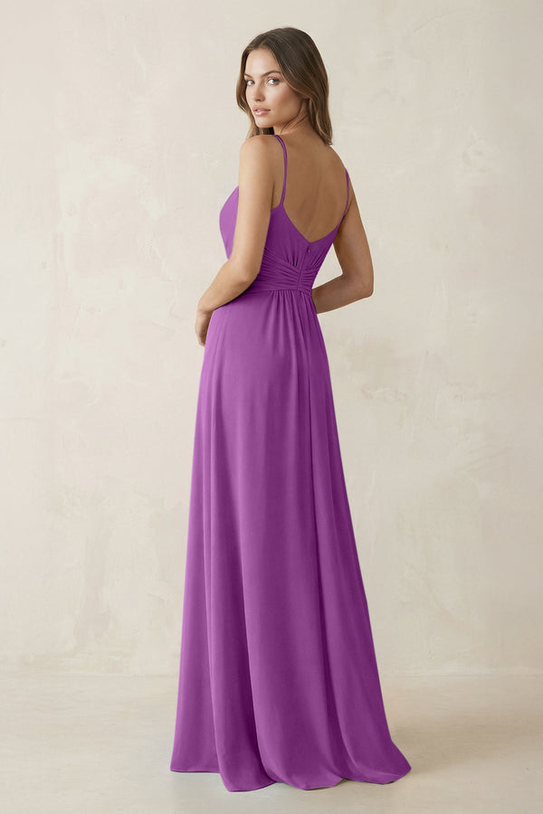 Spaghetti Strap Ruched Chiffon A - Line Bridesmaid Dress in Amethyst - KissProm Bridesmaid Dresses