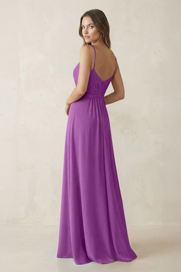 Spaghetti Strap Ruched Chiffon A - Line Bridesmaid Dress in Amethyst - KissProm Bridesmaid Dresses