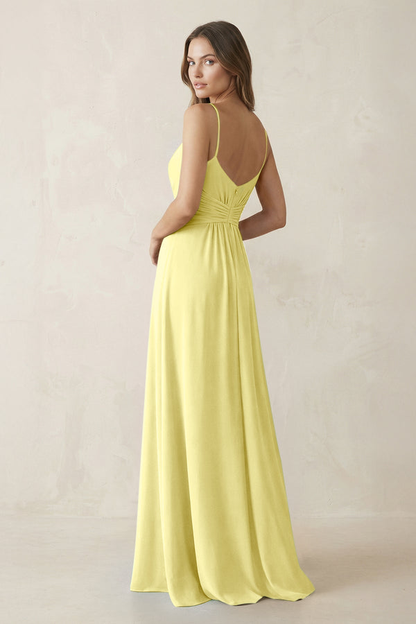 Spaghetti Strap Ruched Chiffon A - Line Bridesmaid Dress in Buttercup - KissProm Bridesmaid Dresses