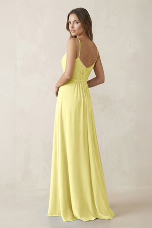 Spaghetti Strap Ruched Chiffon A - Line Bridesmaid Dress in Buttercup - KissProm Bridesmaid Dresses
