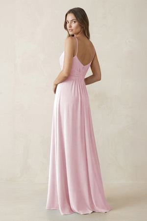 Spaghetti Strap Ruched Chiffon A - Line Bridesmaid Dress in Candy Pink - KissProm Bridesmaid Dresses