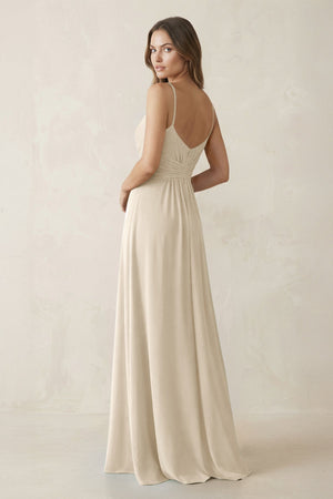 Spaghetti Strap Ruched Chiffon A - Line Bridesmaid Dress in Champagne - KissProm Bridesmaid Dresses