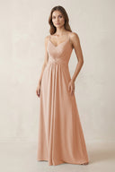 Spaghetti Strap Ruched Chiffon A - Line Bridesmaid Dress in Champagne Rose - KissProm Bridesmaid Dresses