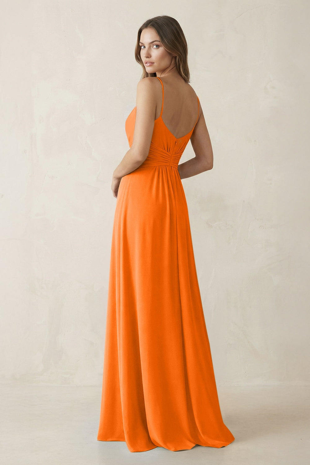 Spaghetti Strap Ruched Chiffon A - Line Bridesmaid Dress in Cinnamon - KissProm Bridesmaid Dresses