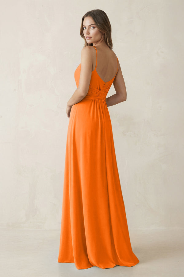 Spaghetti Strap Ruched Chiffon A - Line Bridesmaid Dress in Cinnamon - KissProm Bridesmaid Dresses