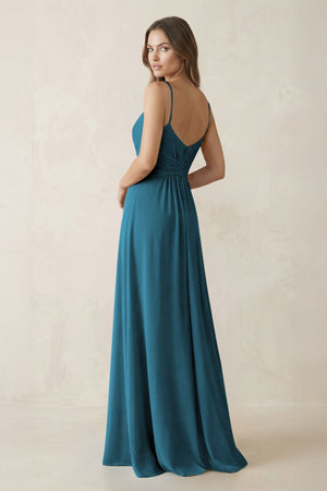 Spaghetti Strap Ruched Chiffon A - Line Bridesmaid Dress in Dark Teal - KissProm Bridesmaid Dresses