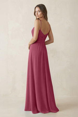 Spaghetti Strap Ruched Chiffon A - Line Bridesmaid Dress in Desert Rose - KissProm Bridesmaid Dresses